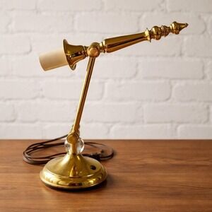 Vintage 1950s Tower Craftsman Brass Desk Lamp Crystal Accent Mid Century